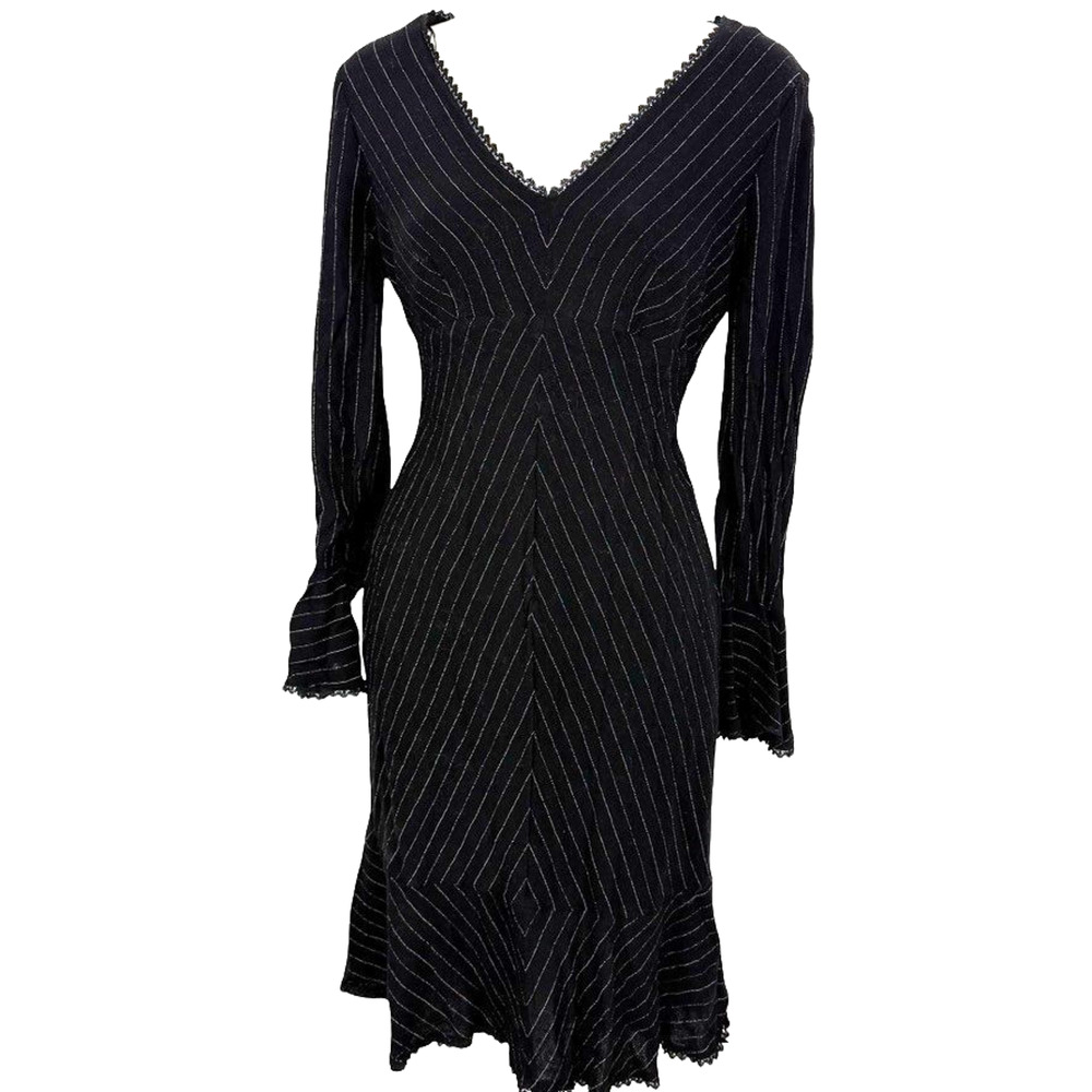 Adrianna Womens Long Bell Sleeve V-Neck Wool Blend Black Dress Empire Waist sz 6